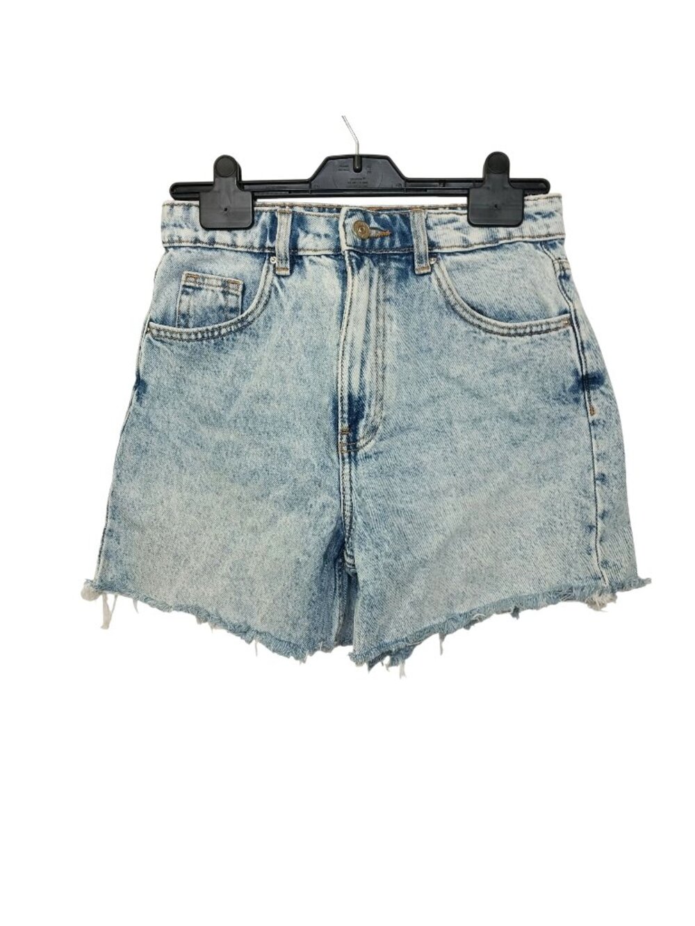 Zara Womens High-Waisted Distressed Denim Shorts Light Wash Size 2 Raw Hem Casua
